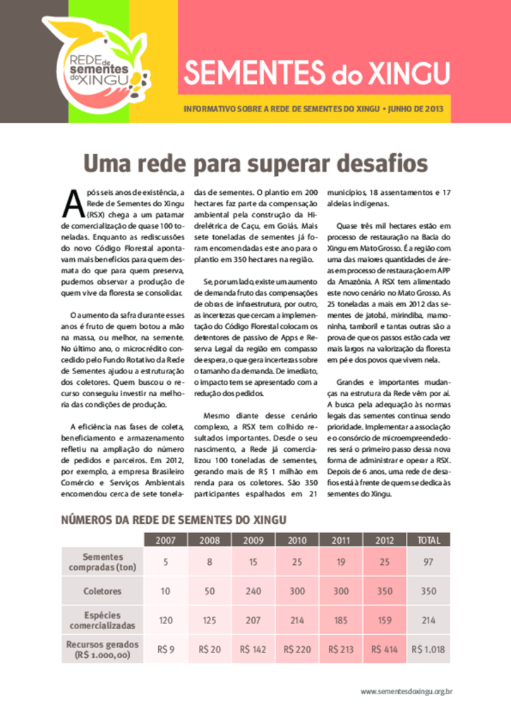 3º Boletim da Rede de Sementes do Xingu | Junho de 2013