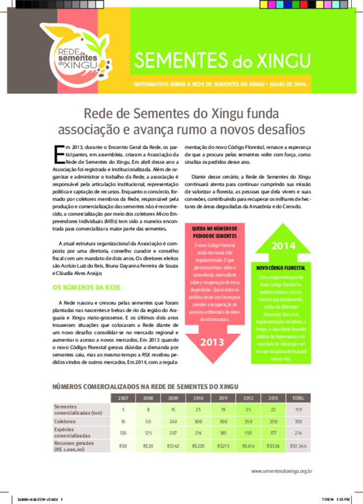 4º Boletim da Rede de Sementes do Xingu | Julho de 2014