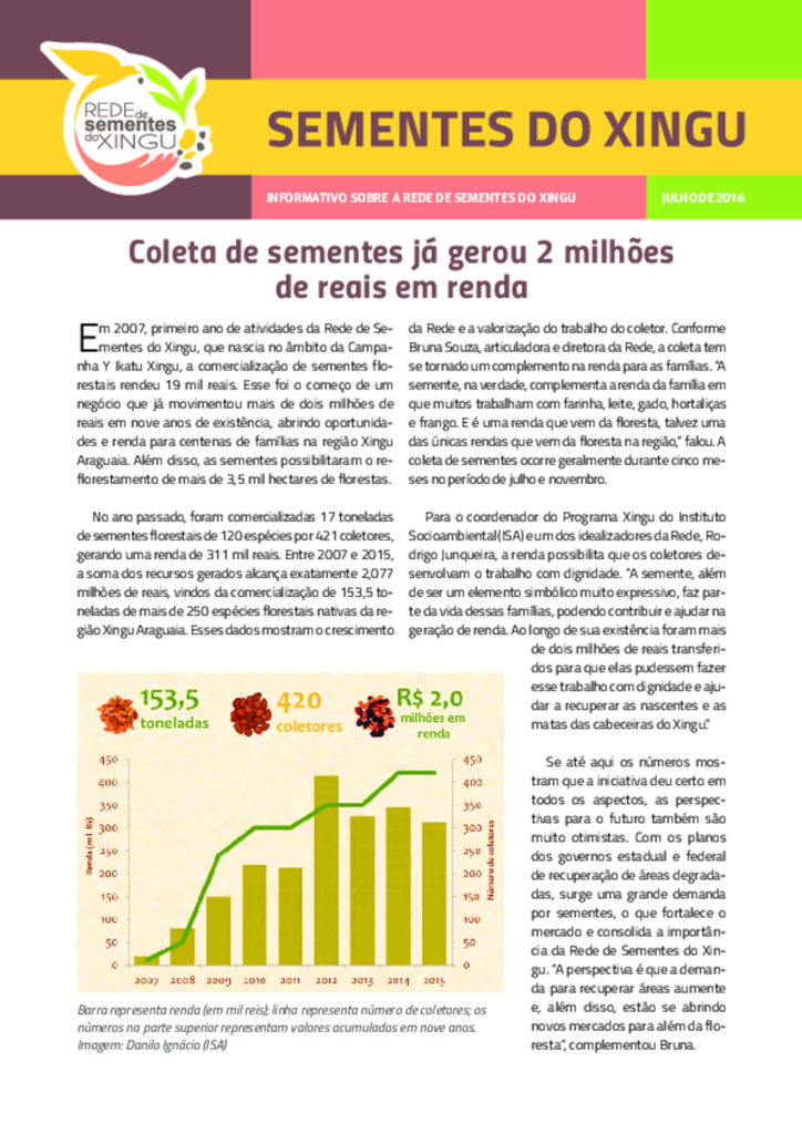 6º Boletim da Rede de Sementes do Xingu | Julho de 2016